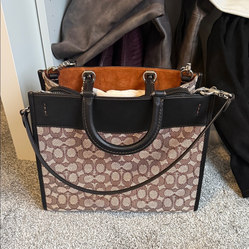 Coach Brown and Black Signature Tote Rogue 25